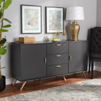 Baxton Studio LV19BFT1917-Dark Grey-Buffet Kelson Modern and Contemporary Dark Grey and Gold Finished Wood 2-Door Sideboard Buffeto